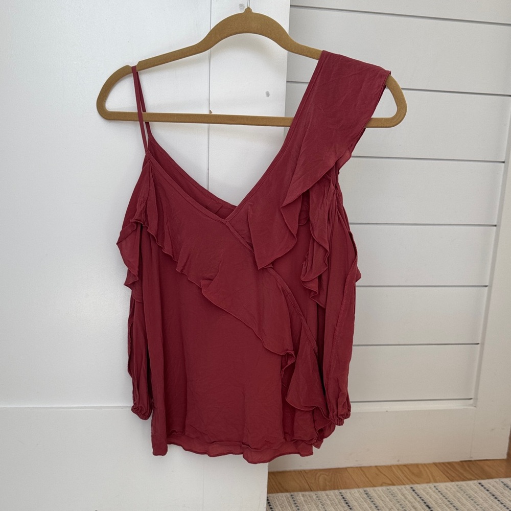 Bailey 44 Deep Red Ruffle Blouse - Picture 2 of 3